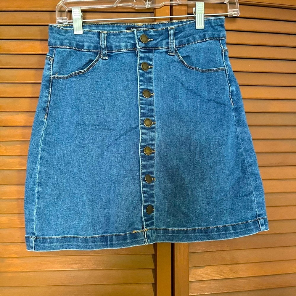 Wax Jean Blue Mini Denim Button Skirt Casual